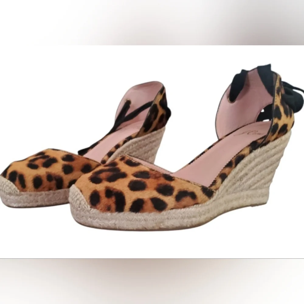 J. Crew Leopard Calf Hair Espadrille Wedges NWOT